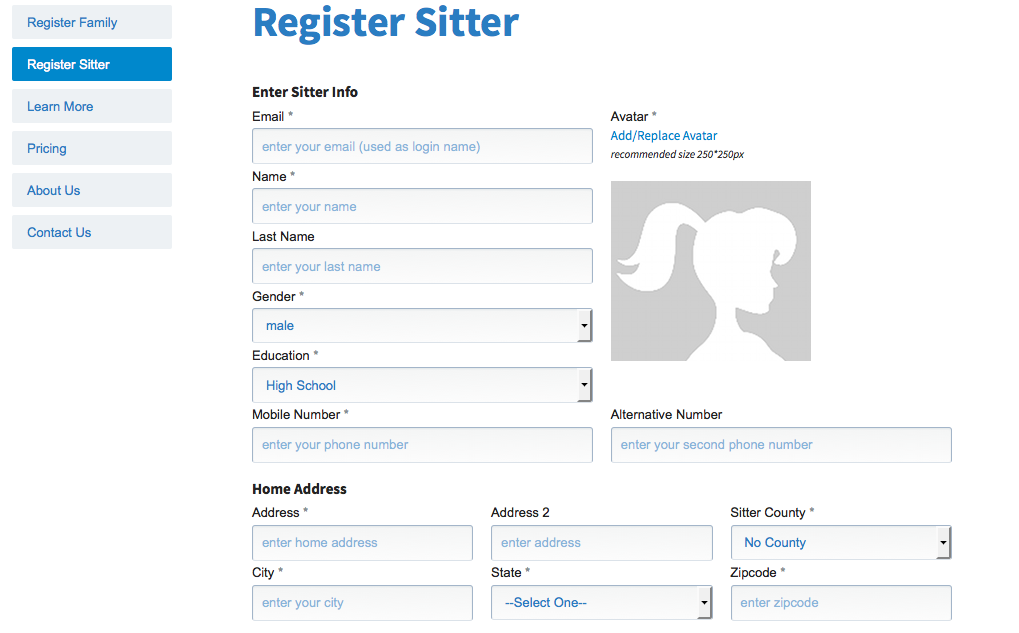 Babysitting Software | Client & Provider Registration